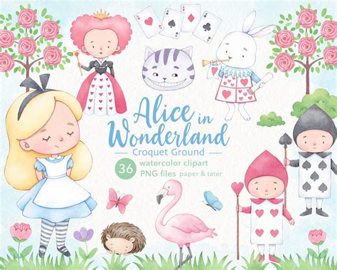 Alice In Wonderland Watercolor Clipart Queens Croquet Ground Etsy