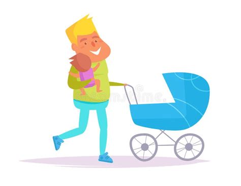 Single Dad with a Child Vector. Cartoon Stock Vector - Illustration of isolated, stroller: 123733807