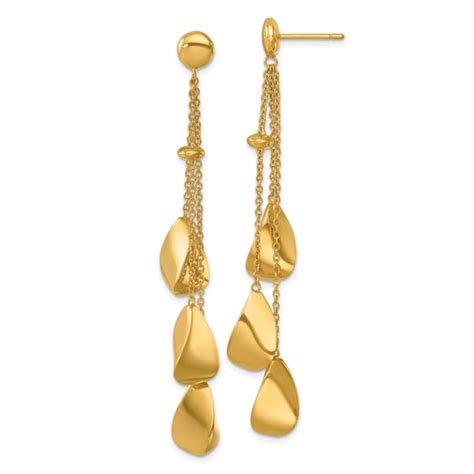 K Yellow Gold Triple Curved Teardrop Dangle Earrings Hre Y