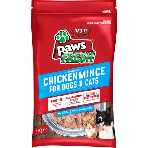 Vip Paws Adult Chilled Fresh Dog And Cat Food Chicken Mince 1kg Woolworths