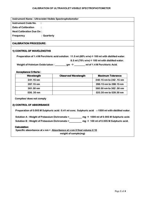 Calibration of Ultraviolet Visible Spectrophotometer SOP - PharmaBlog