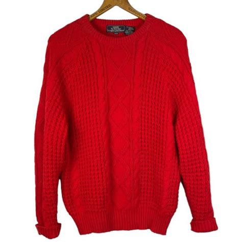 Vintage 90s Red Cable Knit Crewneck Sweater Size Medium Etsy