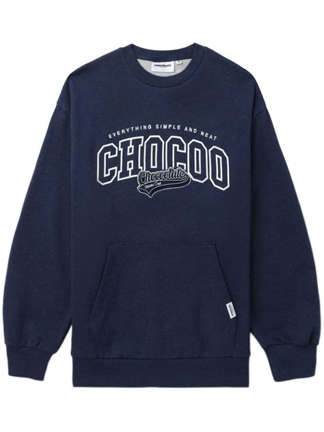 CHOCOOLATE Logo Print Cotton Sweatshirt Blue FARFETCH AU