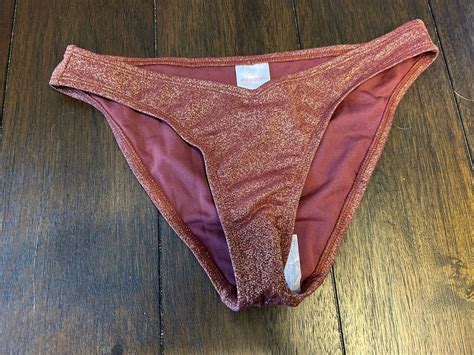 Juniors Metallic Textured V Bikini Bottom Xhilaration Raisin Small