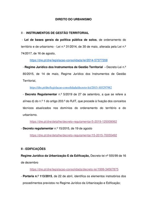 Direito do Urbanismo legisla ÃÃo necessaria DIREITO DO URBANISMO