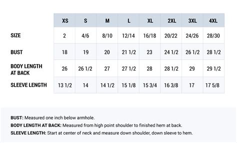 Women's Shirt Size Chart - Eddyline Kayaks