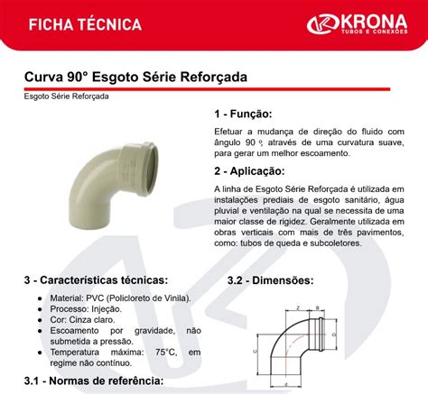 Ficha Técnica Curva 90 Esgoto Série Reforçada Krona