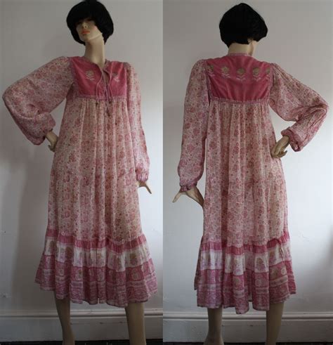 Vintage S Phool Indian Block Print Cotton Gauze S Smock Dress