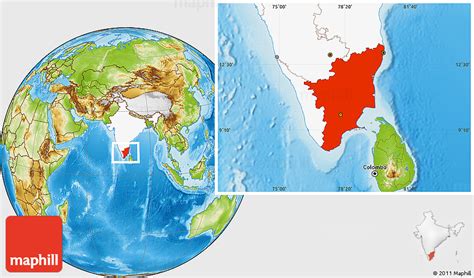 Physical Location Map Of Tamil Nadu Highlighted Country