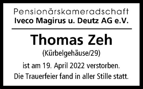 Traueranzeigen Von Thomas Zeh Augsburger Allgemeine Zeitung