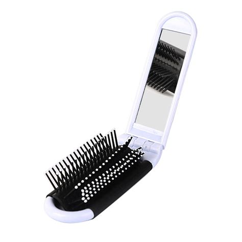 Portable Travel Folding Hair Brush With Mirror Compact Pocket Size Comb