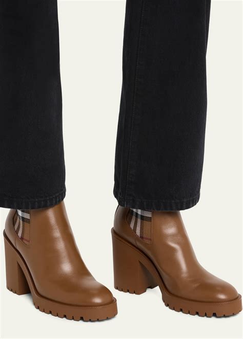 Burberry Allostock Leather Check Heeled Chelsea Booties Bergdorf Goodman