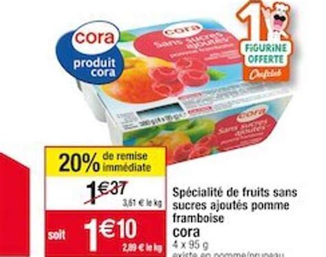 Promo Spécialité De Fruits Sans Sucres Ajoutés Pomme Framboise Cora