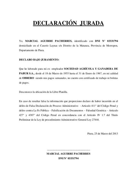 Modelo Declaración Jurada Modelos Y Declaraciones 2022