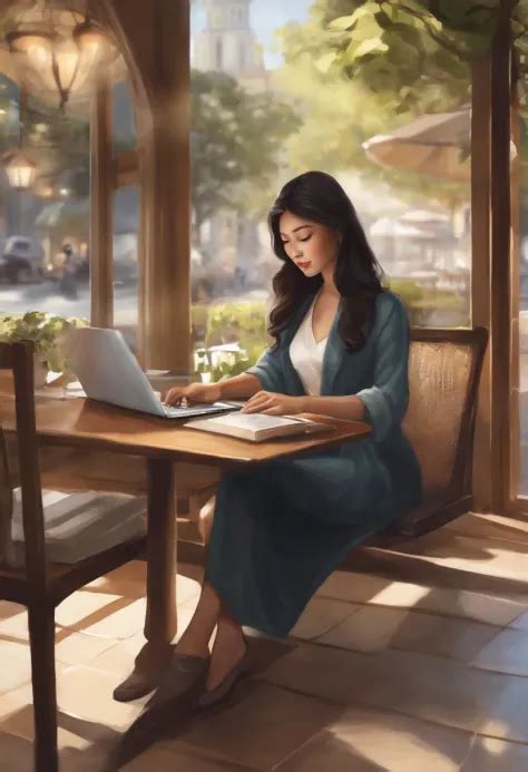 Woman Artist In Workshop Drawing Asian Girl Wide Open Coffee Shop Photoristic Seaart Ai