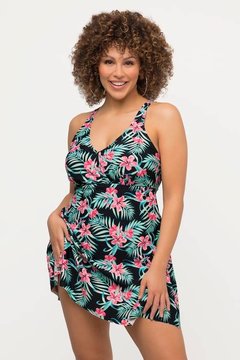 Tropical Floral Print Skirted One Piece Swimsuit Swimsuits Swimwear