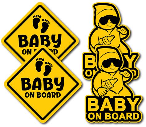 Baby On Board Decals Stickers Signs for Car - 4 Pack - 5" x 5" - 6 Year ...