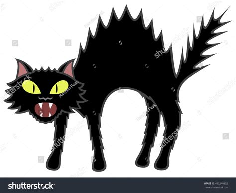 Vector Illustration Bristling Cartoon Black Cat 库存矢量图（免版税）493240852