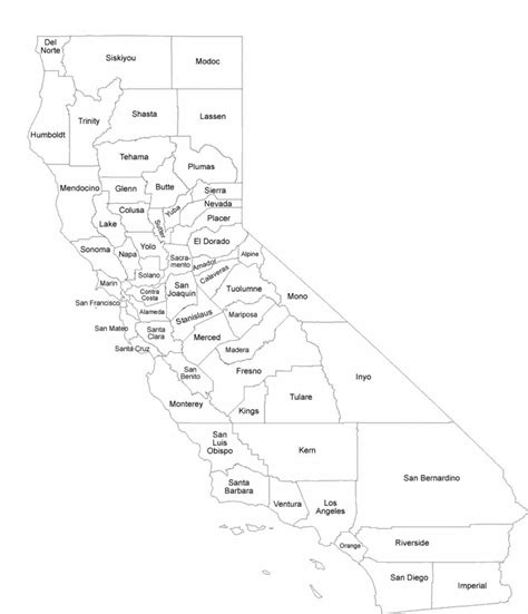 California County Map with County Names Free Download