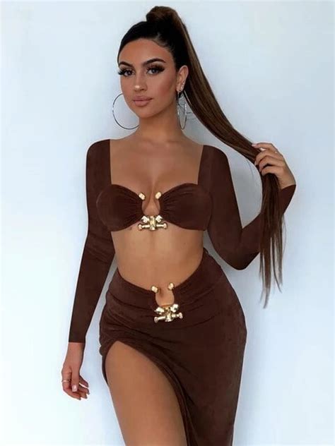 Chyycnych Women Sexy Y2k Clothes 2 Piece Set Long Sleeve Backless Crop