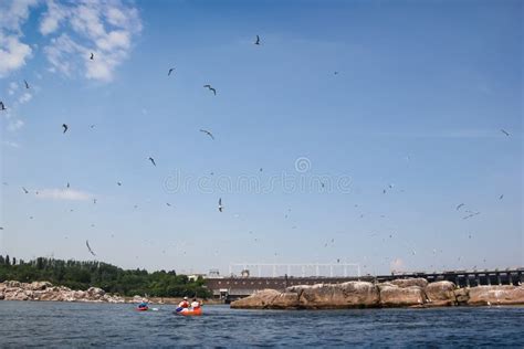 Kayaking on the Dnieper River in the Dam of the Dam Stock Image - Image of outdoors, sports ...