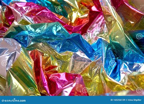 Crumpled Rainbow Wrapping Paper With Shiny Effect Close Up Stock Image