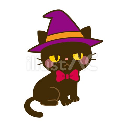 ハロウィン 帽子をかぶった黒猫イラスト No 22046011／無料イラスト フリー素材なら「イラストac」