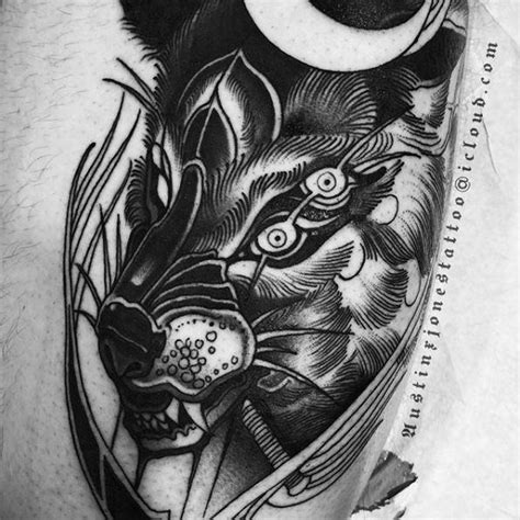 Black And Gray Wolf With 4 Eyes Tattoo By Austin Jones Tattoos