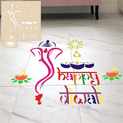 Wooden Rangoli Stencils - Ganpati and Happy Diwali Set - Incredible Gifts