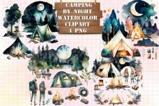 Camping By Night Watercolor Clipart Graphic By Denizdesign Creative