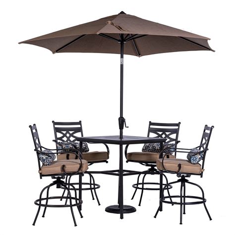 Hanover Montclair 5 Piece All Weather Outdoor Patio High Dining Set 4 Swivel Counter Height