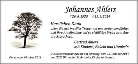 Traueranzeigen Von Johannes Ahlers Noz Trauerportal