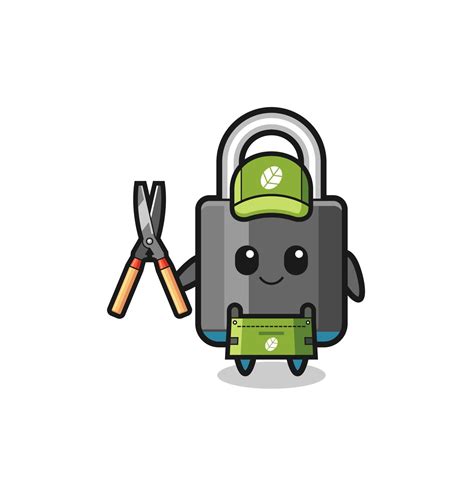 Cute Padlock As Gardener Mascot 5030673 Vector Art At Vecteezy