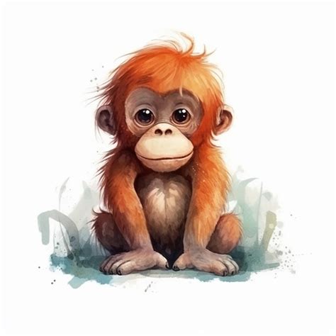 Pintura Acuarela De Un Lindo Beb Orangut N Aislado Sobre Fondo Blanco