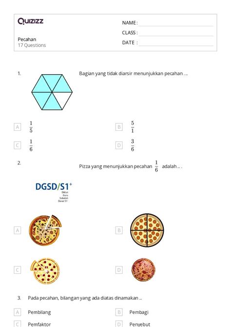 Lembar Kerja Pecahan Untuk Kelas Di Quizizz Gratis Dapat Dicetak