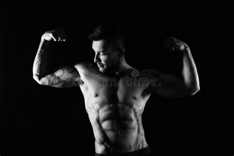 Strong Athletic Man Showes Naked Muscular Body Stock Image Image Of