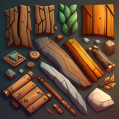 An Assortment Of Wooden Objects Are Shown In This Cartoon Style Image