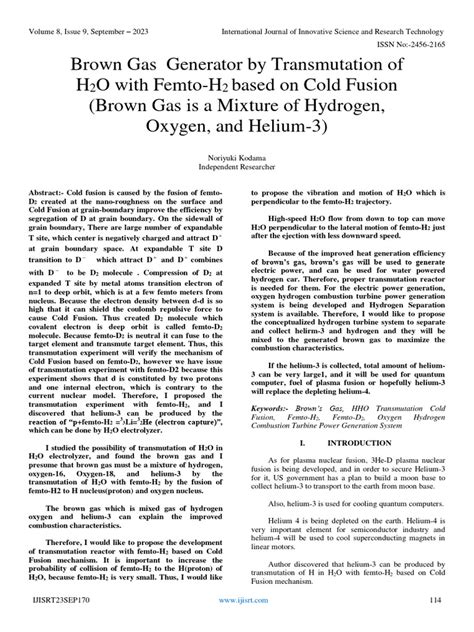 Brown Gas Generator by Transmutation of H2O With Femto-H2 Based On Cold ...