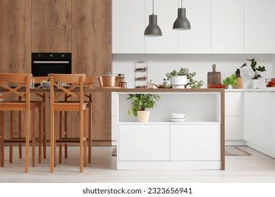 Interior Modern Kitchen Island Table White Stock Photo 2323656941 ...