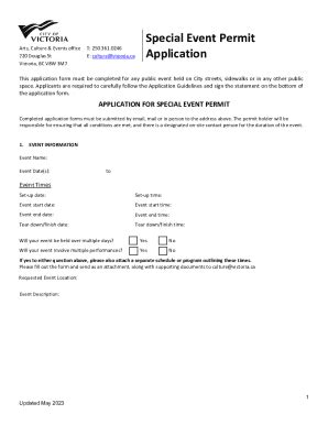 Fillable Online Special Event Permit Application City Of Victoria Fax