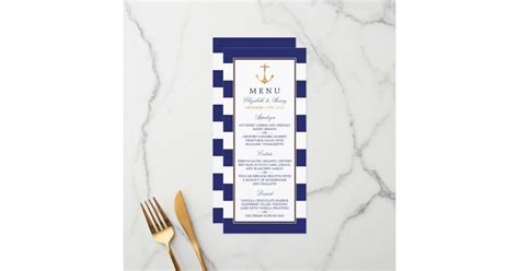 Vintage Nautical Gold Anchor Navy And Gold Wedding Menu Zazzle