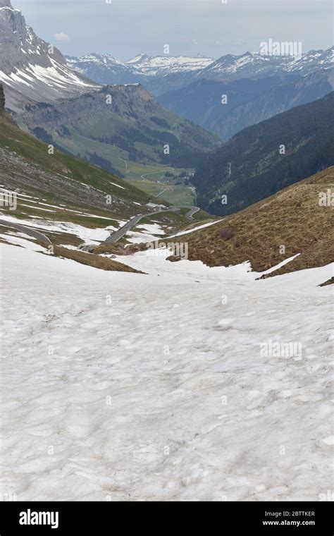 Stunning Mountain Panorama View At Klausenpass In Switzerland Stock