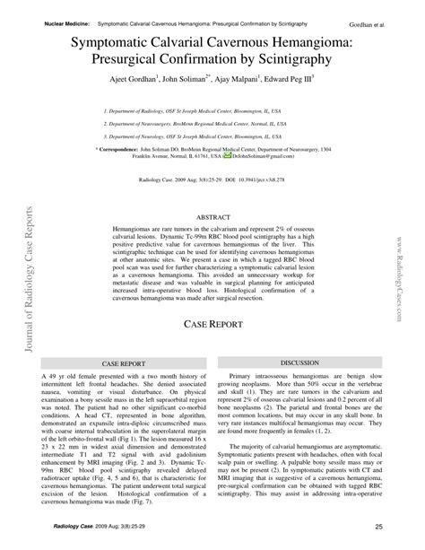 Pdf Symptomatic Calvarial Cavernous Hemangioma Presurgical