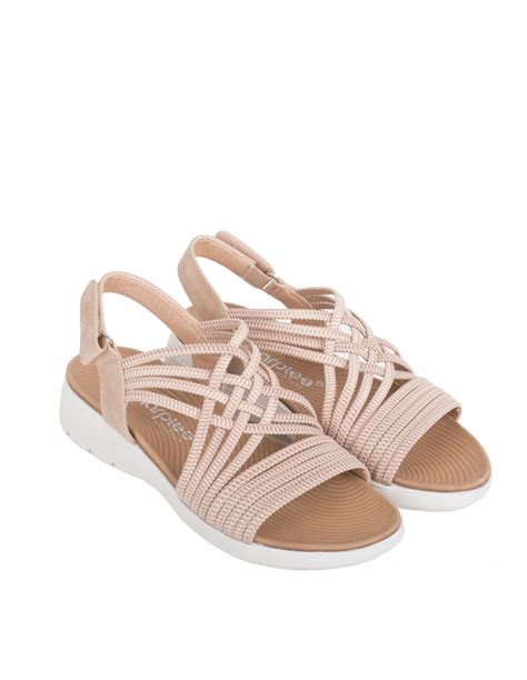 Sandalias Beige Mujer Tiras El Sticas Pera Limonera