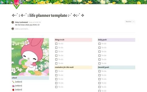 Pastel Flowers X Sanrio Notion Template In Notions Planner