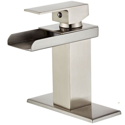 Wovier Brushed Nickel Waterfall Bathroom Sink Faucet With Supply Hose