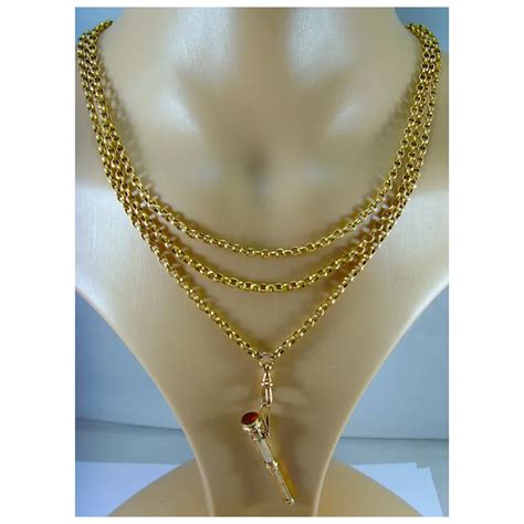 Antique Victorian 54 Inch 18ct Rolled Yellow Gold Guard Muff Chain