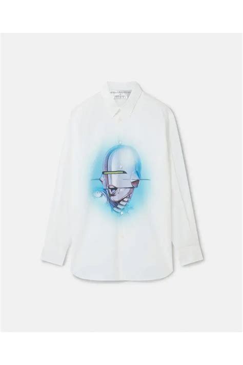 Stella Mccartney Sexy Robot Print Organic Cotton Boyfriend Shirt Multicolor Editorialist