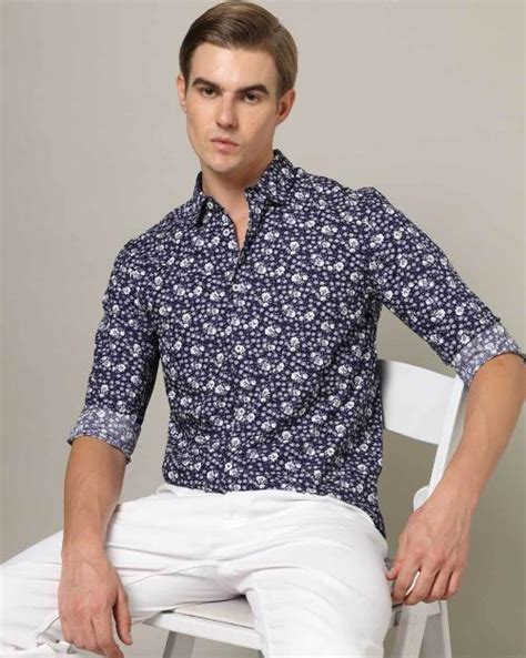 Buy Floral Print Slim Fit Shirt With Patch Pocket Online At Best Prices In India Jiomart