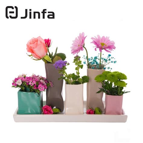 Jinfa Assortiment de 5 Vases à Fleurs en Céramique Pots de Fleurs D